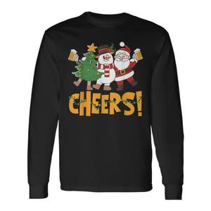 Maglietta a maniche lunghe con stampa 'Cheers Santa Drinking Beer Christmas Friends Squad' - Product Image 1