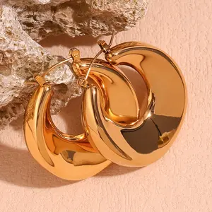 Pendientes de aro de oro irregulares huecos, joyería de acero inoxidable chapada en oro sin deslustre, accesorios para mujer