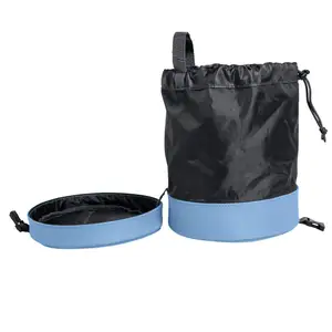 China Supplier Recycled Polyester Chalk Bag Round Barrel Foldable Chalk Box for Bouldering with Zipped interior pocket