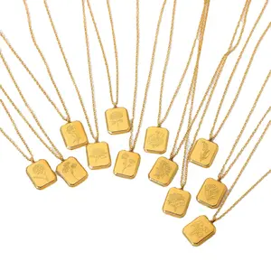 18K Золото PVD Знак зодиака на заказ золотой тон квадратный тег ожерелье из нержавеющей стали