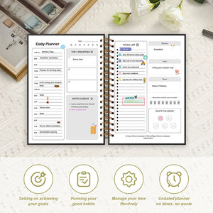 A5 Undated Planner Book with Hourly Schedules To-Do List Hardcover Spiral-Bound Notebooks with Pen Custom Journal Sticker - Product Image 4