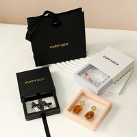 Ensemble d'emballage de bijoux de luxe avec logo personnalisé, boîte à tiroir transparente avec film PE coulissant, sac en papier, ensemble de boîtes à bijoux
