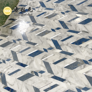 Tuile de mosaïque polie de forme de <span class=keywords><strong>Chevron</strong></span> de marbre blanc de mélange <span class=keywords><strong>bleu</strong></span> pour la décoration intérieure de mur et de plancher - Product Image 3