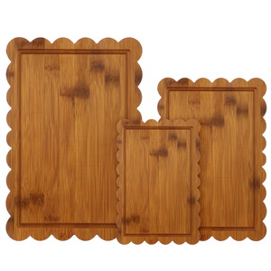 Ensemble de planches à découper Shangyi Global Bamboo, 3 pièces, bord ondulé, bois d'acacia, pour pain, steak, charcuterie - Product Image 1