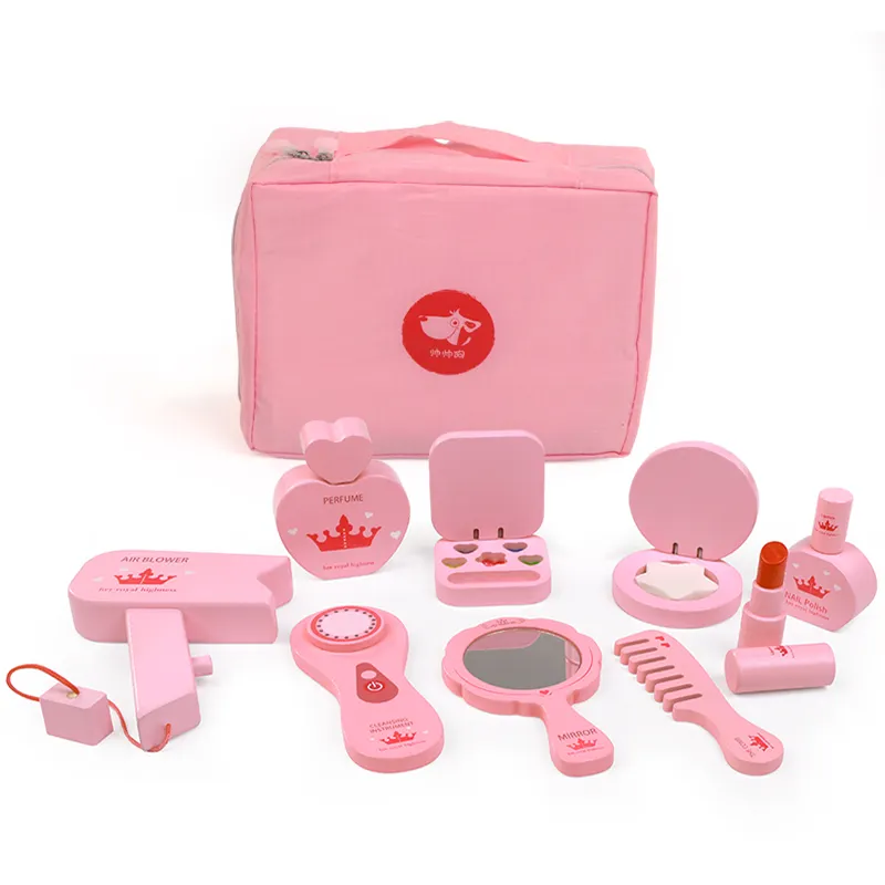 लकड़ी के मेकअप अप खिलौना बच्चों सिमुलेशन मज़ा रोल निभा ड्रेसिंग राजकुमारी लड़की उपहार के लिए मेकअप बैग सेट