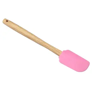 Пользовательский красочный инструмент для выпечки, Розовый силиконовый резиновый кухонный шпатель для выпечки тортов с деревянной ручкой