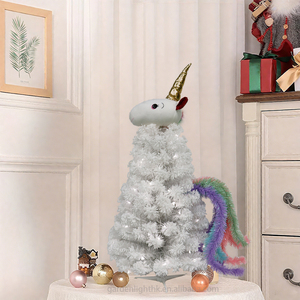 4FT High Quality <b>Unicorn</b> Christmas Tree LED <b>Lights</b> Rainbow Tail Flocked Snowy White Artificial Eco-Friendly 50L Home Holiday - Product Image 3