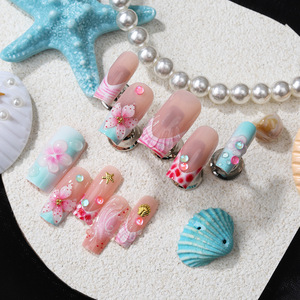 24 <span class=keywords><strong>Uñas</strong></span> Postizas Acrílicas <span class=keywords><strong>de</strong></span> Lujo <span class=keywords><strong>con</strong></span> Diseño Floral 3D, Largas, Coloridas, Estilo Francés, Hechas a Mano, Cobertura Completa <span class=keywords><strong>con</strong></span> Pegamento, Venta al Por Mayor - Product Image 2