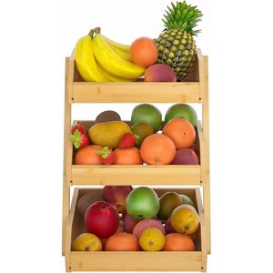 Cesta de frutas de bambú de tres niveles, estante de almacenamiento para encimera de cocina, diseño rectangular que ahorra espacio - Product Image 3