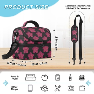 Hawaiian Hau Flower Design Double Layer Custom Print Cooler Shoulder <b>Bag</b> Aluminum Foil Insulated Polyester <b>Lunch</b> <b>Bag</b> with Flap - Product Image 3