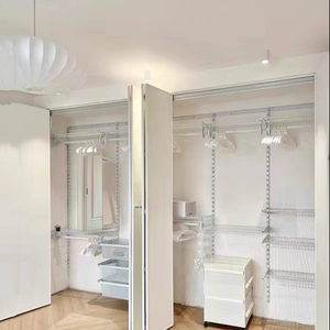 Quincaillerie de porte coulissante pliante à deux battants et quatre portes en aluminium, design moderne argenté, à fermeture douce, à pousser-tirer, pour armoire - Product Image 6