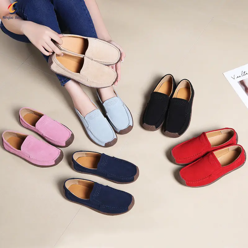 Plus size 42 cow suede leather ladies flat shoes women loafers women's casual shoes