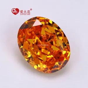 Custom factory whole 4K crushed ice cut 5A+ grade cz stone artificial gemstone oval cut vivid orange cubic zirconia