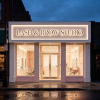Enseigne lumineuse 3D pour salon de sourcils, lettres LED en acier inoxydable brossé doré, signalétique murale de luxe pour devanture de spa de sourcils et cils