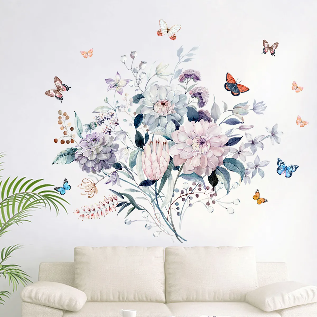 Warm Colors Flowers And Leaves Wall Stickers Camellia Colorful Butterflies Wallpaper For Bedroom Living Room Romantic Home Decor