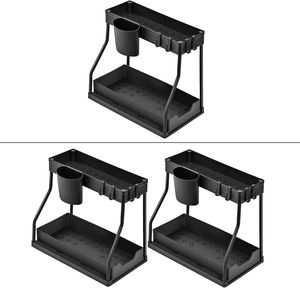 2 Pezzi Organizzatore Sottolavello Moderno a 2 Livelli Nero, Scaffale Scorrevole in Plastica per Organizzazione <span class=keywords><strong>Detersivi</strong></span> Cucina e Bagno - Product Image 6