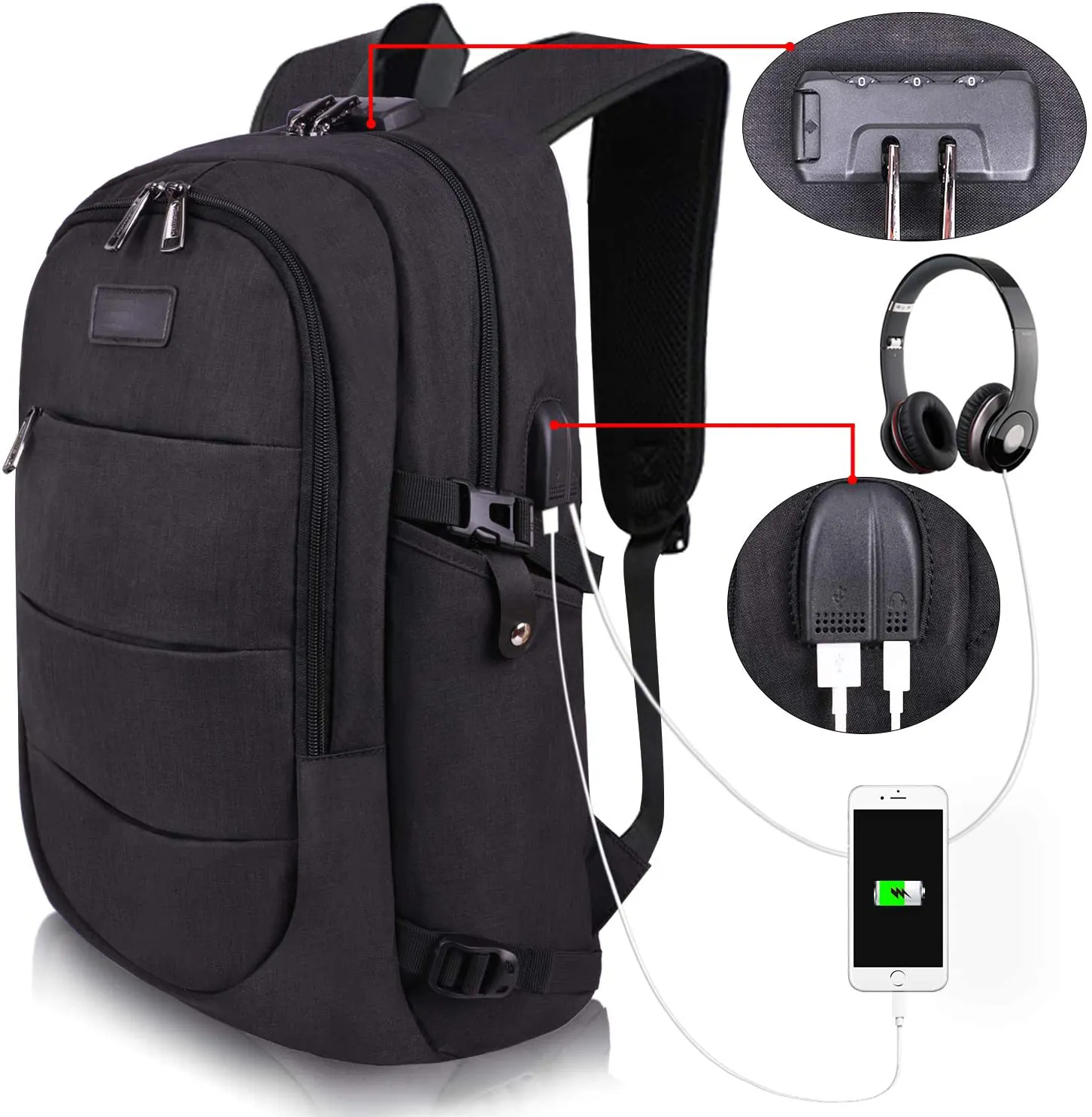 Travel Laptop Backpack Water Resistant Anti-Theft Bag with USB Charging Port Computer Business Backpacks Casual Hiking Daypack