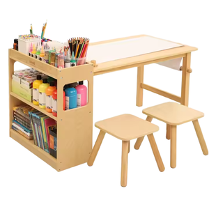 Moderno Conjunto de Mesa de Estudio Creativa de Madera para Niños con Estantería Estereoscópica y Gabinete de Almacenamiento, Fácil de Montar para Uso en Almacenes - Product Image 1