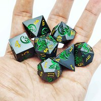 Jeu de dés en métal argenté poli, émail bleu, dragon gravé, chiffres gothiques noirs, 7 pièces, polyédriques, pour jeux de table D&D RPG