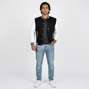 Varsity <b>Men's</b> Wool Body <b>Jacket</b> Stand Collar Front Logo Breathable Winter <b>Smart</b> & Stylish - Product Image 1