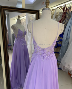 Nouvelles robes <span class=keywords><strong>de</strong></span> bal en mousseline <span class=keywords><strong>de</strong></span> soie avec fleurs 3D brodées, couleur lavande, pour femmes, pour les bals <span class=keywords><strong>de</strong></span> promo et les mariages - Product Image 4