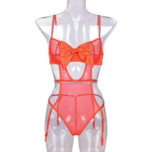 <b>Sexy</b> Backless Solid Color Transparent One Piece Bodysuit Wholesale Mature Bow Knot Lingerie <b>Set</b> - Product Image 5
