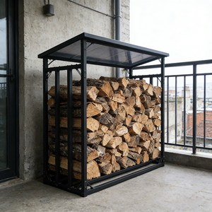 <strong>Decorative</strong> Firewood <strong>Log</strong> Stand Black Metal Wood Holder For Home Fireplace Fireside Stable Durable Storage Organizer Firewood Rack - Product Image 4
