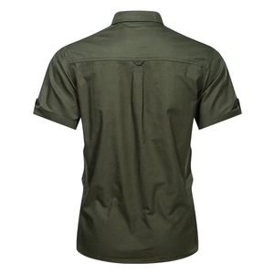 Camisa de Trabajo de Manga Corta para <span class=keywords><strong>Hombre</strong></span>, 100% Algodón, Antiarrugas, Transpirable, con Múltiples Bolsillos, Uniforme para Entrenamiento al Aire Libre - Product Image 3
