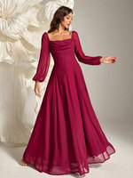 Rose Garden Gala Abaya rouge foncé encolure carrée manches bouffantes jupe volumineuse luxe vêtements modestes fournisseur niveau importation Flex