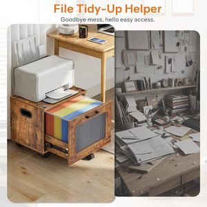 Printer <b>Shelf</b> With Drawer And Mesh Storage Office <b>Desktop</b> Organizer Tiger Palm Color Standing Type - Product Image 4