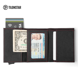 TILONSTAR TVC203a High Quality <b>RFID</b> Credit Card Case Trifold Leather Card Holder <b>Wallet</b> With Banknote Compartment & ID Window - Product Image 4