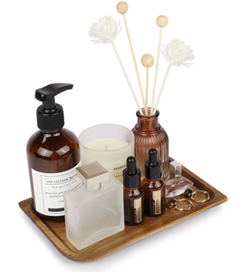 XH Petit plateau en bois d'acacia Plateau de vanité pour salle de bain, cuisine, comptoir, réservoir de toilette, évier - Product Image 3