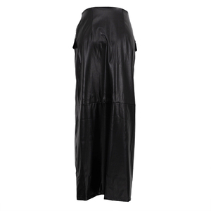 <span class=keywords><strong>Jupe</strong></span> <span class=keywords><strong>longue</strong></span> en similicuir PU noire pour femme, style portefeuille boutonnée avec fente, idéale pour le bureau - Product Image 3