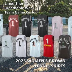 Jupes de tennis respirantes marron pour femmes avec short intégré, personnalisables avec le nom de l'équipe, vêtements de sport pour adultes, broderie 3D - Product Image 2