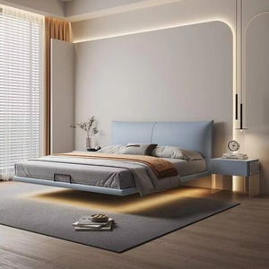 <span class=keywords><strong>Lit</strong></span> flottant moderne et simple avec tête <span class=keywords><strong>de</strong></span> <span class=keywords><strong>lit</strong></span> rembourrée, cadre en bois suspendu, double, king, queen pour la maison et l'hôtel - Product Image 3