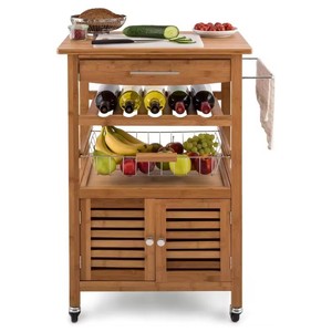 Modern Mobile Wheel Bamboo Storage Cabinet with <strong>Spice</strong> Storage Standing Type Kitchen Trolley <strong>Cart</strong> with Baskets - Product Image 1