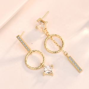 EL32 nuova moda semplice 925 in <span class=keywords><strong>argento</strong></span> Sterling linea rotonda asimmetrica pieno zircone <span class=keywords><strong>orecchini</strong></span> pendenti con nappine di cristallo da donna - Product Image 4