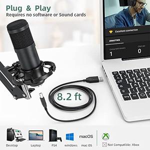 Micrófonos de estudio de condensador de grabación Usb XLR PC MIC shock mo micrófono Pod para grabación de Podcast/transmisión en vivo - Product Image 6