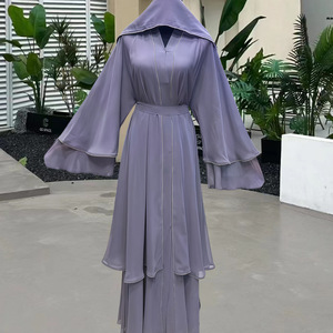 <span class=keywords><strong>Abaya</strong></span> in Raso con Cappuccio per <span class=keywords><strong>Donna</strong></span>, Maniche a Campana, Cintura, Vestito Lungo Musulmano, Abbigliamento Islamico Modesto di Dubai - Product Image 4