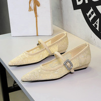 Chaussures compensées à bout pointu en dentelle et maille, avec strass et bride unique, tendance automne