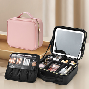 Travel <b>Makeup</b> Bag with LED Mirror Cosmetic Train <b>Case</b> Portable <b>Makeup</b> Artist Organizer Bag with Adjustable Dividers Brush Holder - Product Image 1