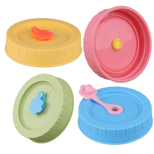 Factory Wholesale Custom Colourful Canning Jar Lid Plastic Flower Mason Jar Lids with Straw Hole