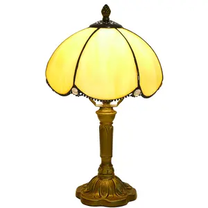 Lampe de table Tiffany beige crème ambre style baie lampe de chevet lampes de table en vitrail pour salon chambre bureau - Product Image 1