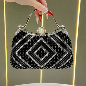 Wholesale Luxury Classic Pearl Clutch Bag Women Elegant <b>Vintage</b> Handmade Bead Evening Handbag Rhinestone Inlay Ladies' Chain 1L - Product Image 5