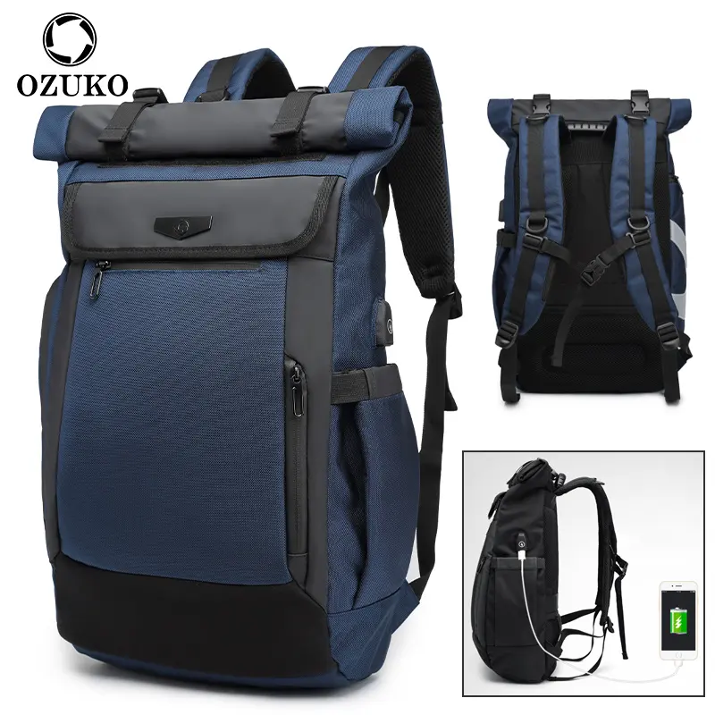 Ozuko Waterproof Wear Resistant Usb Charging Insulated Lunch Sales Bag Roll Top Fashion Bags For Men Backpack For Kid School Bag