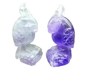 Bulk Stones Fluorite Parrot Carving Ornaments Feng Shui Popularity Polish for Home Decoration