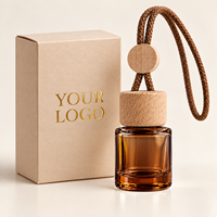 Flacon vide pour diffuseur de parfum de voiture à suspendre, flacon ambré pour huiles essentielles, avec bouchon en bois et boîte d'emballage