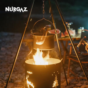 NURGAZ ขาตั้งหม้อสามเหลี่ยมกลางแจ้ง สีดำ ขาตั้งโลหะแบบพกพาสำหรับอุปกรณ์ตั้งแคมป์ - Product Image 3