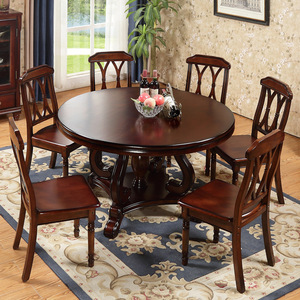Round Solid Wood <b>Dining</b> <b>Table</b> Set With Rotatable Top For <b>Dining</b> Room Furniture - Product Image 1