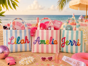Bolsos de Mano Personalizados Plegables para Mujer, con Logotipo Impreso Personalizado, Bordado, a Rayas, de Lona, para la Playa, de Lujo - Product Image 3